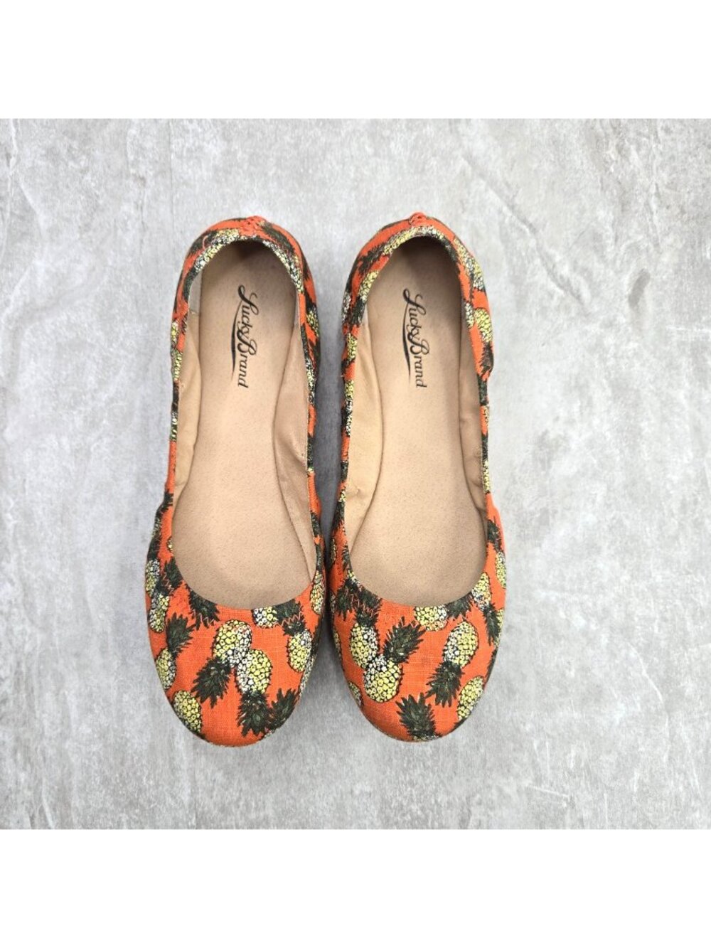 Lucky Brand Pineapple Print Emmie Ballet Flats 7 Orange Fruit Print Novelty Twee